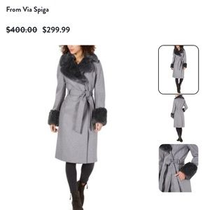 Via Spiga Faux Fur Trim Belted Wrap Coat